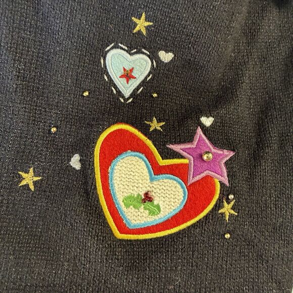 Quacker Factory Black Button-Up Cardigan Angels & Hearts Sweater Size 2X - Picture 9 of 12